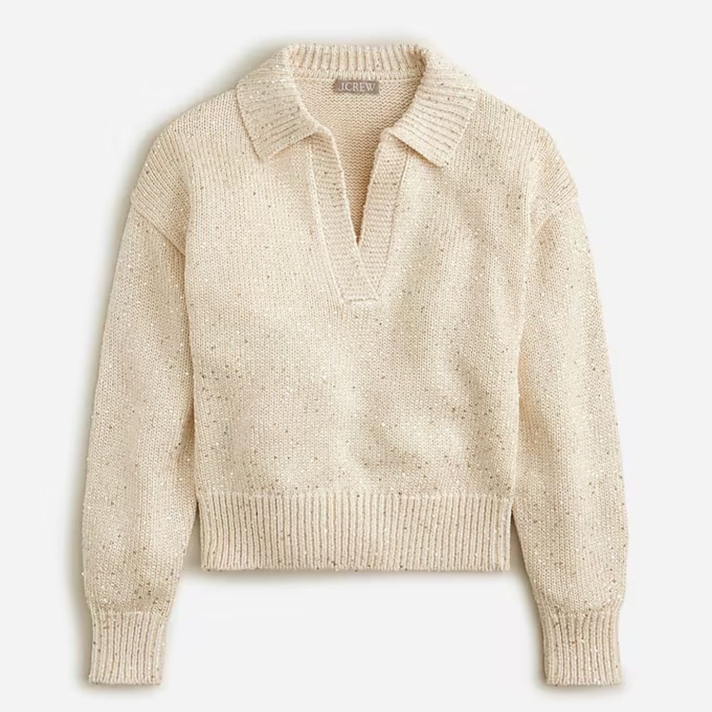 NWT‎ J. Crew Women's Holiday gold sequin polo collared sweater S